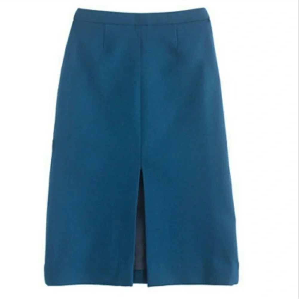 J Crew 2P Teal Wool Knee Length Pencil Skirt Front Slit Fitted Career‎ Work